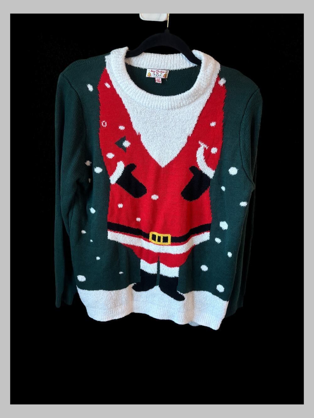 Merry Christmas by Poof Womens Medium Santa Ugly Christmas Sweater Vintage Style